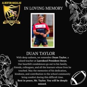 Duan Taylor Obituary, Death - Alberton Community Mourns Beloved Educator, Rugby Player and Referee