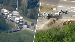 495 Accident - I-495 Closed in Foxborough After Rollover Crash and Sand Spill